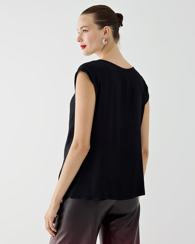 Sleeveless Top with a Draped Neckline-Black