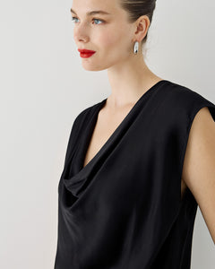 Sleeveless Top with a Draped Neckline-Black