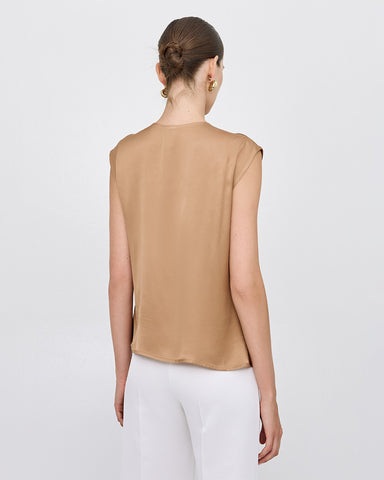 Sleeveless Top with a Draped Neckline- Gold