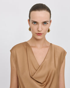 Sleeveless Top with a Draped Neckline- Gold