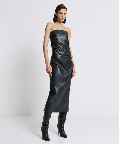 Image of Faux Leather Effect Strapless Dress