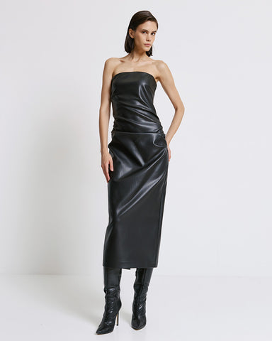 Image of Faux Leather Effect Strapless Dress