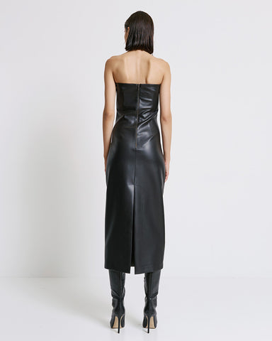 Faux Leather Effect Strapless Dress