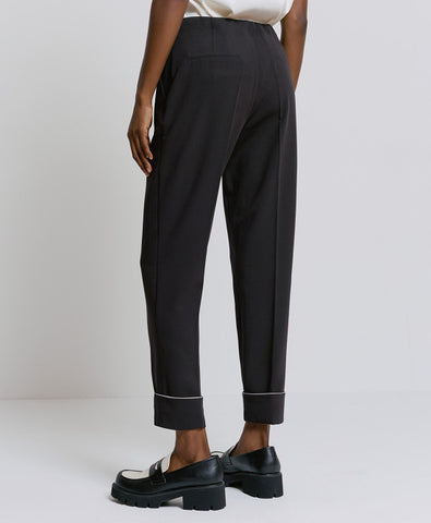 Pants with Turn- Up Hemlines and Piping Details