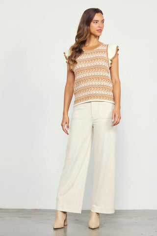 Image of RUFFLE SLEEVE SWEATER-TAN