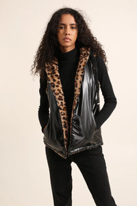 Sleeveless Hooded Reversible Leopard Fur Jacket