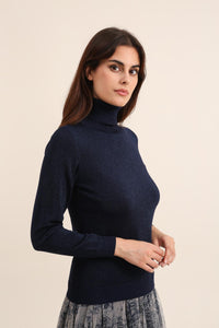 Knit Turtleneck Sweater- Navy