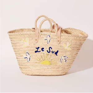 SALE Levanto Blue Embroidered Wicker Basket