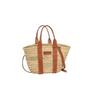 SALE CYBELINE NATURAL SMALL NATURAL BASKET WITH DOUBLE LEATHER HANDLES