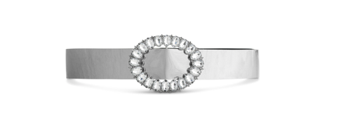 Μirror-Effect Belt With An Oval Rhinestone Buckle- Silver