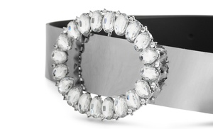 Μirror-Effect Belt With An Oval Rhinestone Buckle- Silver