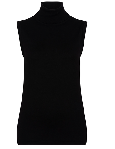 Sweater Sleeveless Col Basic Knit- Black