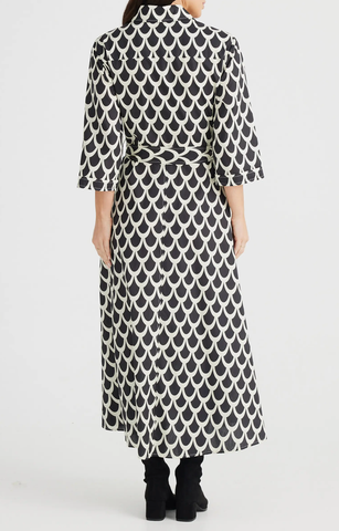 Rossellini Scallop Print Pleated Cotton Shirtdress