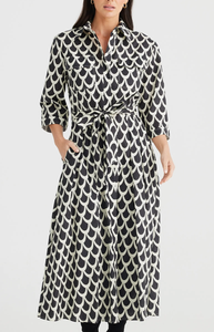 Rossellini Scallop Print Pleated Cotton Shirtdress