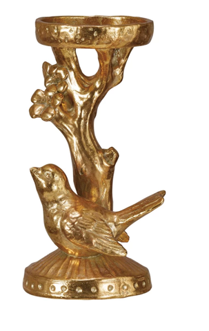 Image of Gold Candle Holder w/ Bird & Branch