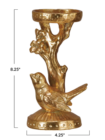 Gold Candle Holder w/ Bird & Branch