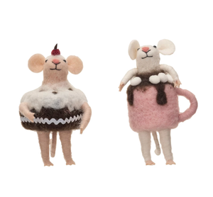 Handmade Wool Felt Mouse in Cake/Mug Outfit, 2 Styles ornament