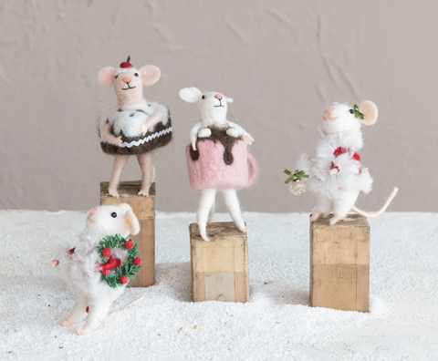 Handmade Wool Felt Mouse in Cake/Mug Outfit, 2 Styles ornament