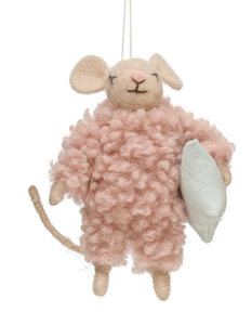 4"H Wool Felt Mouse in Pajamas Ornament