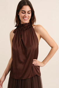 Elisabeth Satin Top- Brown