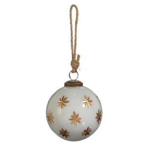 4" IVORY WITH GOLD STAR ETCHED BALL ORNAMENT