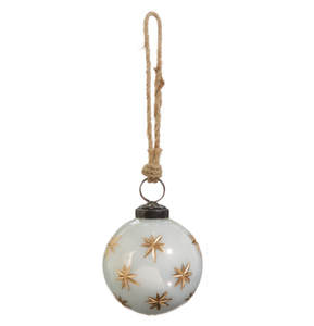 3" IVORY WITH GOLD STAR ETCHED BALL ORNAMENT