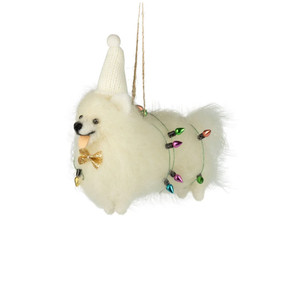 White Dog Wrapped In Lights Ornament