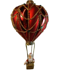 Santa Claus in Glass Red Hot Air Balloon Hanging Christmas Tree Ornament