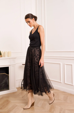 Image of Lace & Tulle Skirt - Black