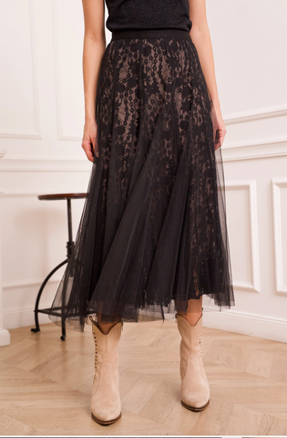 Image of Lace & Tulle Skirt - Black