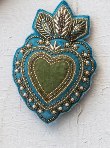 Handmade Beaded Velvet Fabric Sacred Heart Ornament