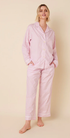 Image of Classic Stripe Luxe Pima Long-Sleeved Pajama - Pink