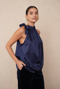 Elisabeth Satin Top - Marine Blue