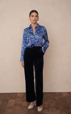 Image of Navy Velvet Pants