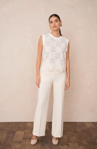 Image of Semi-Transparent Embroidered Lace Top-White