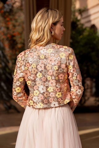 Image of Multicolored Floral Pattern Sequin Jacket