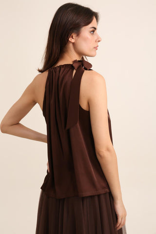 Elisabeth Satin Top- Brown