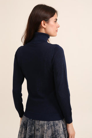 Knit Turtleneck Sweater- Navy