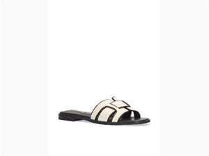 SALE HOLLY Flat Leather Sandal Black and White