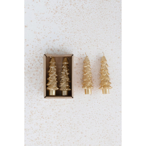 Image of Gold Tree Shaped Taper Candles - Set of 2 Short